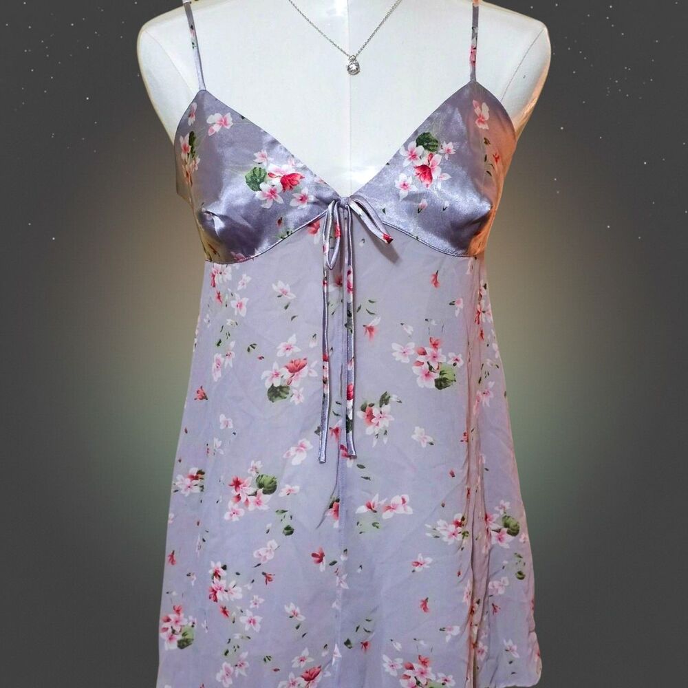 Victoria's Secret 1999 Y2K Satin Chiffon Floral Open Front Babydoll Lingerie - S